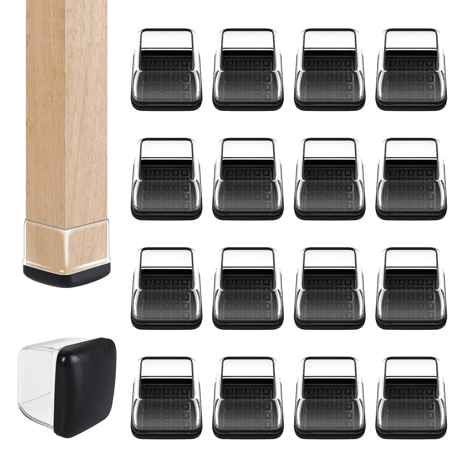 Ezprotekt 24 Pcs Chair Leg Sliders for Carpet,Clear Square Furniture