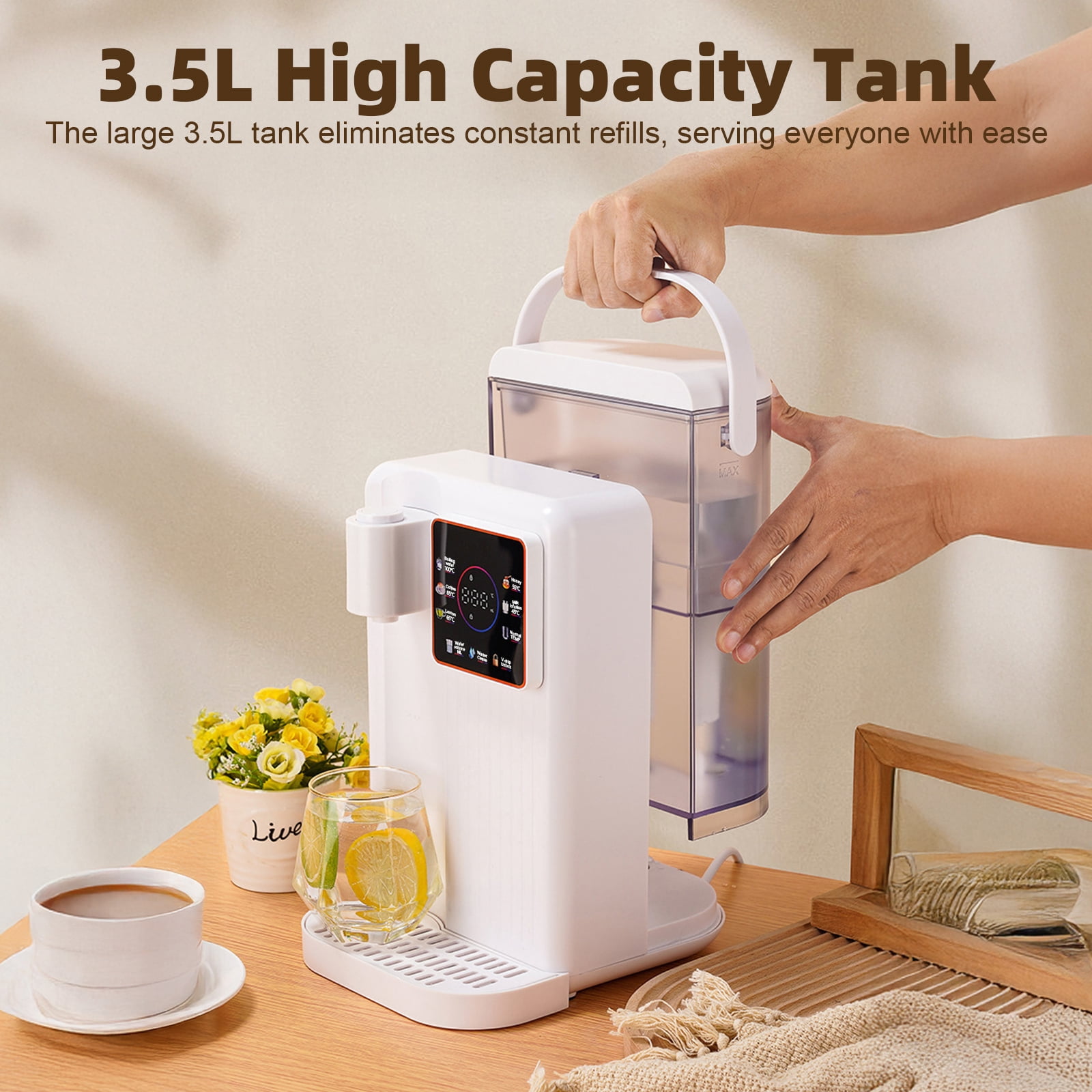 YILIFEIDA Instant Hot Water Dispenser, Countertop Boiling Water Dispenser with Adjustable 6 Temperatures & 8 Water Volumes,119oz Removable Water Tank, Touchscreen & Child Lock for Home