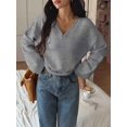 thumbnail image 4 of Women Fall Long Sleeve Sweater V Neck Tops Casual Light-Weight Knit Pullover Shirts Dark Gray S, 4 of 8