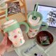thumbnail image 4 of Taza térmica de paja de gran capacidad, botella de acero inoxidable, tazas de viaje para automóvil con asa, taza de café portátil con aislamiento al vacío, 4 of 5