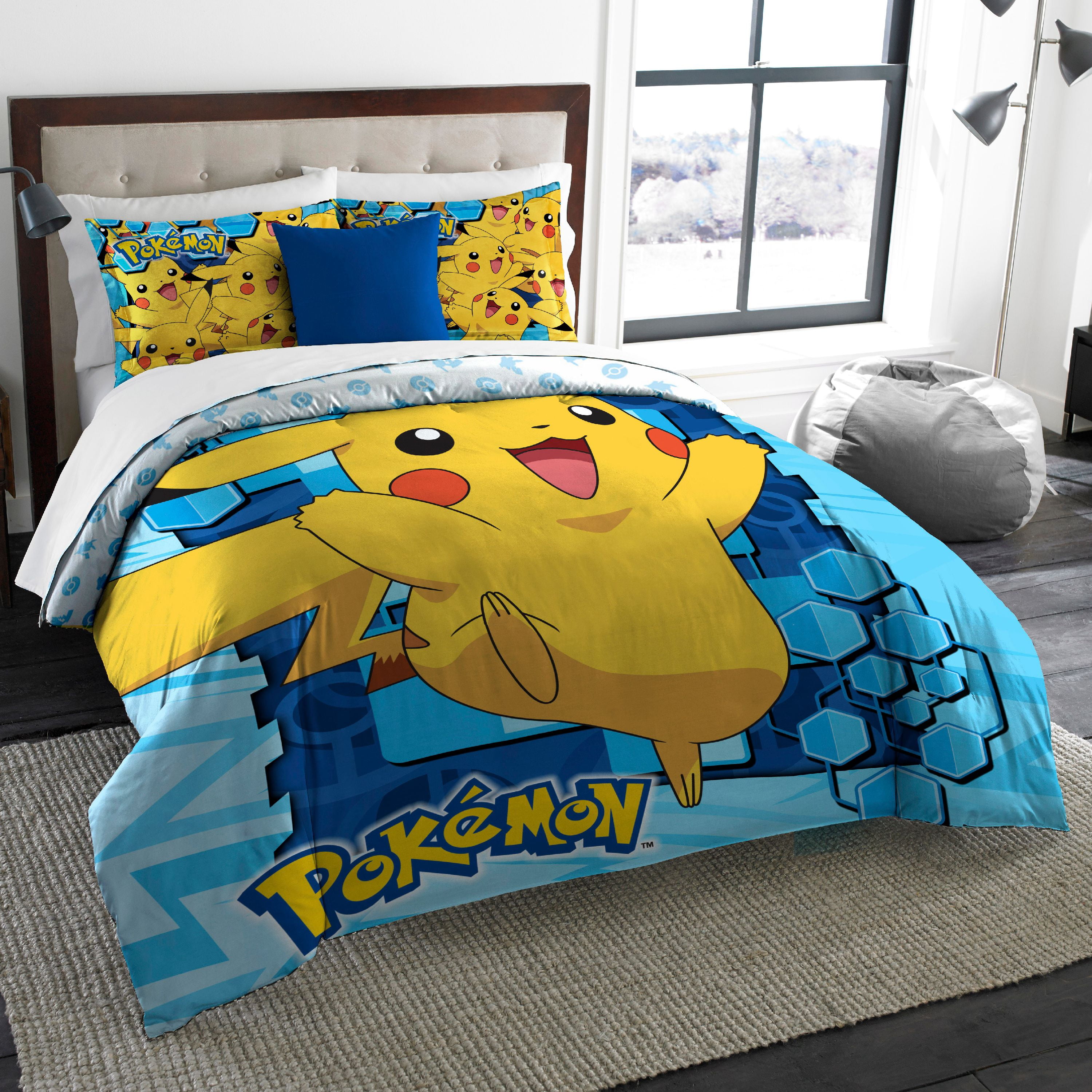 Pokémon Twin/Full Big Pika Comforter Set, 3 Piece ...