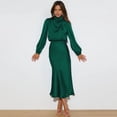 thumbnail image 2 of Spring Sale 2024！Hontri Spring Dresses for Women 2024 Women's Mock Neck Satin Dress Elegant Long Sleeve Elastic High Waist Formal Wedding Cocktail Party Maxi Dresses Womens Dresses Green,L, 2 of 5