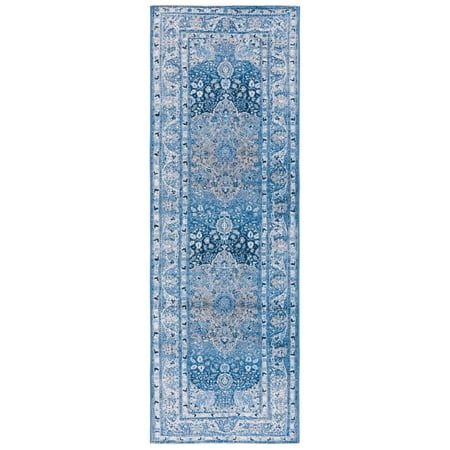 SAFAVIEH Barbados Paolo Traditional Indoor/Outdoor Runner Rug Blue/Ivory 2 8 x 8