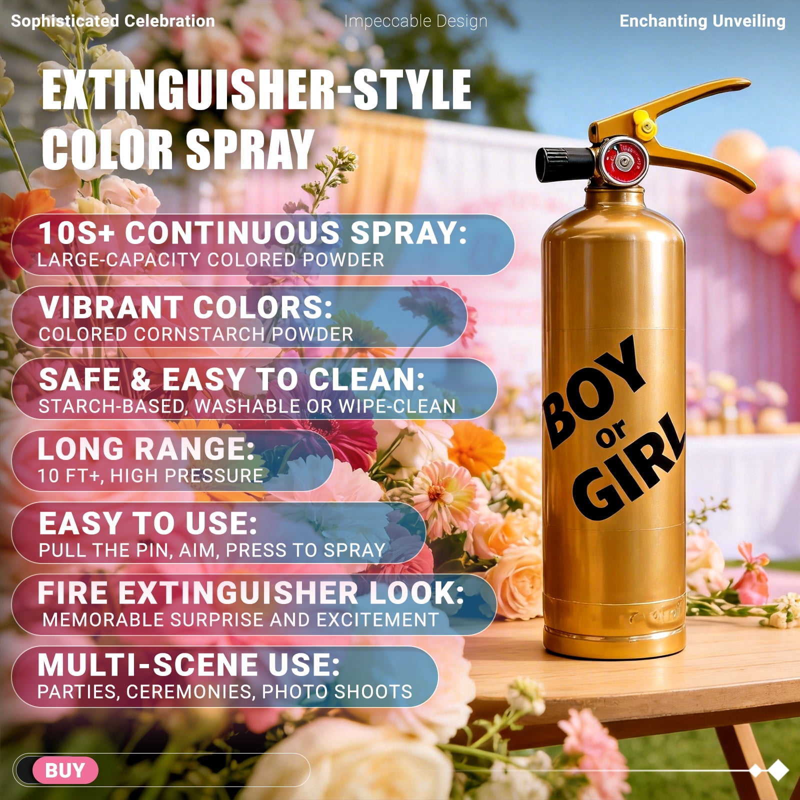 Previvo Unisex Gender Reveal Powder Sprayer, Fire Extinguisher Style Party Prop, Pink (Girl), 650 g