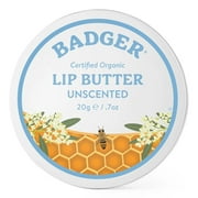 Badger - Unscented Lip Butter, Moisturizing Organic Coconut Oil, Beeswax, Sunflower & Olive Oil, Lip Balm Tin