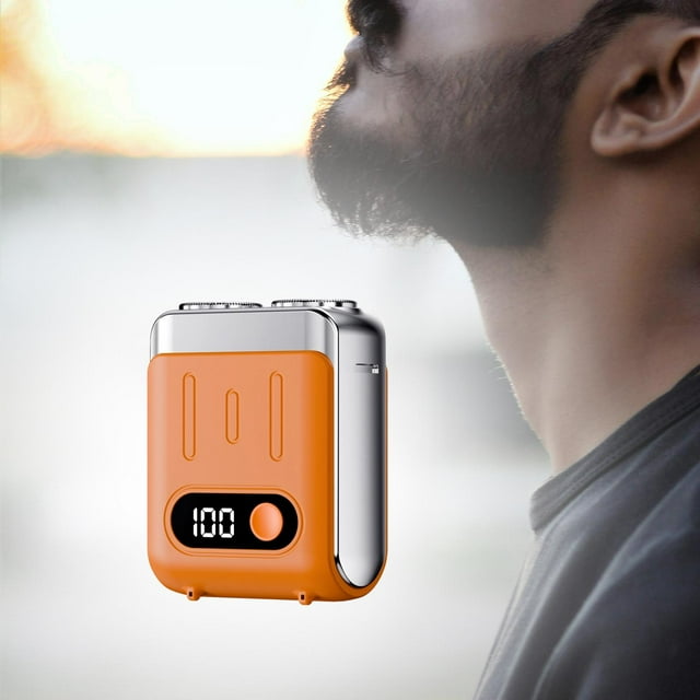 BELOVING Rasoir Électrique pour Hommes Sans Fil Rechargeable Mini Rasoir Électrique pour Voyage Voiture Orange