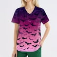thumbnail image 4 of WTOBBY Women's Fashion V-Neck Short Sleeve Workwear with Pockets and Side Slits, Halloween Printed Tops Featuring Bat and Pumpkin Graphics for Caregiver Uniforms, Perfect for Nursing,Hot Pink XL, 4 of 4