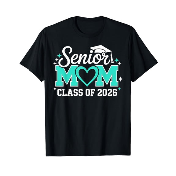 Senior Mom Class of 2026 Heart Son Daughter Teal Graduation T-Shirt