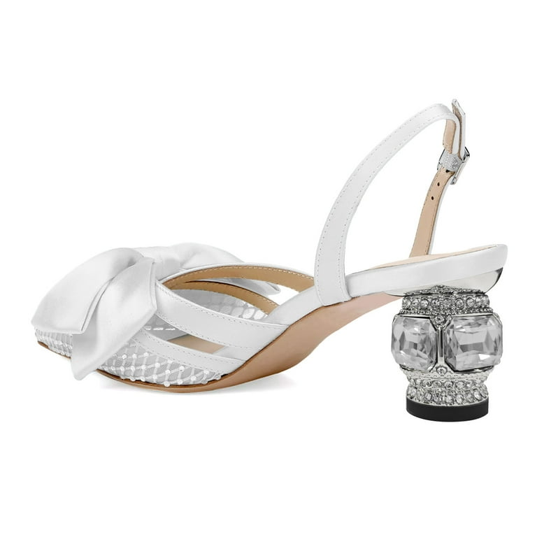 XYD Women Pointy Toe Slingback Pumps Satin Bowknot Chunky