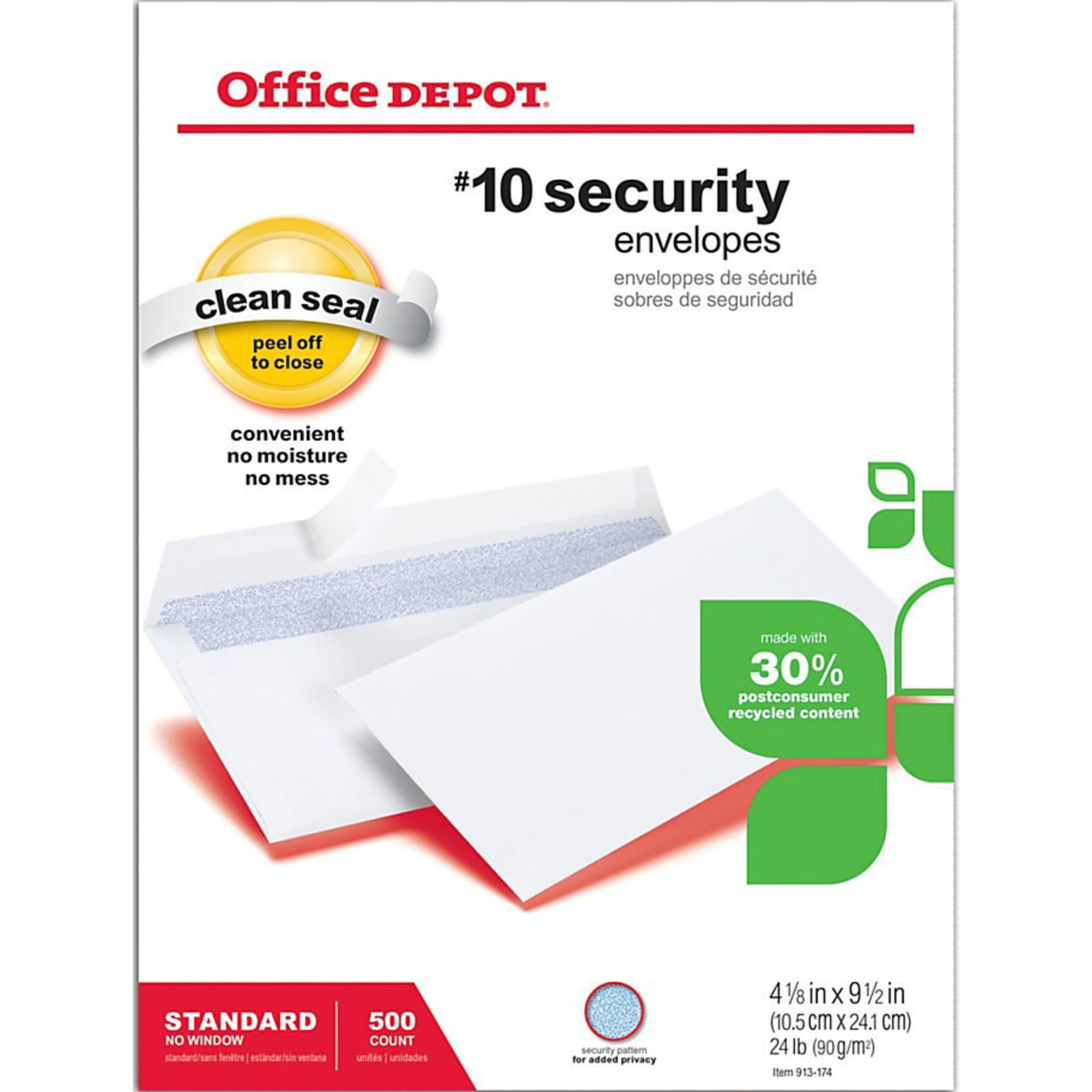 Box of 500 Office Depot Clean Seal 10 White TM Envelopes 4 1/8in. x 9 1/2in. 12014 