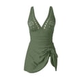thumbnail image 5 of Ticikt Women One Piece Swim Dress, Cross Ruched Spaghetti Strap Hollow Out Skirted Swimsuit,Color:Green,Size:M, 5 of 7