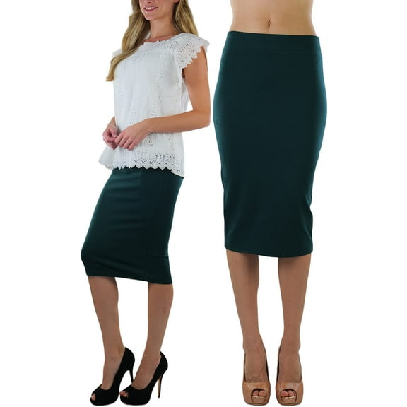 ToBeInStyle Women's Premium Cotton-Blend Basic Knee Skirt - Hunter Green - M