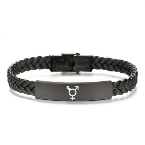 Minimalist LGBTQ Leather Bracelet - Transgender Symbol Bangel Wristband Trans Pride Rights Visibility Support Jewelry for Male Female Gender Identity Gifts, 8.26''