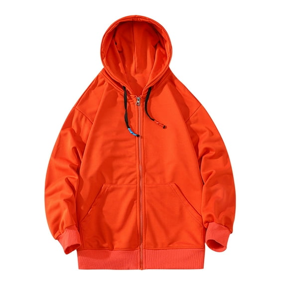 Odeerbi Sweatshirt for Men Fall Sweatshirts 2024 Casual Sports Solid Sports Fitness Zip Hood Pocket Jacket Orange