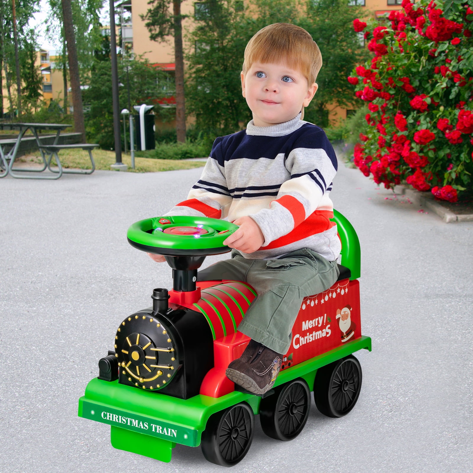 6V Electric Kids Ride On Train Motorized Train Toy w Track 6 Wheels Green