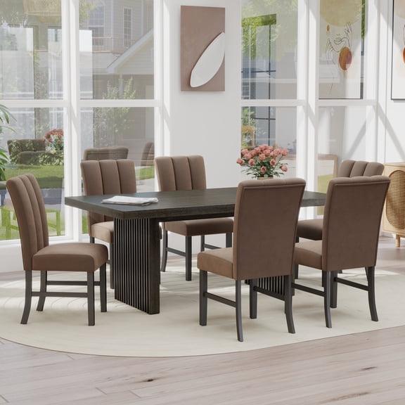 Roundhill Furniture Madison 5-Piece Dining Set, Slat-Fluted Dining Table with 6 Chairs, Chocolate