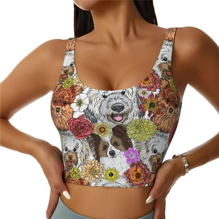 Adobk Cute Dogs Puppy Print Sports Bras for Women Longline Workout Crop Tank Tops Padded with Built in Shelf Padded Sports Bra-Medium