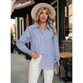 thumbnail image 5 of Airmenty Women's Button Down Shirts Long Sleeve Smocked Cuffed Striped Work Blouses Tops with Pocket Shirred, 5 of 8