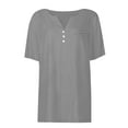 thumbnail image 6 of Womens Shirts Dressy Casual! Comdrip Cotton Linen Shirts for Women Summer Button Down Tops Short Sleeve Casual Blouses Oversized Tshirts 2025 Henley Shirts for Women Grey 2XL, 6 of 9