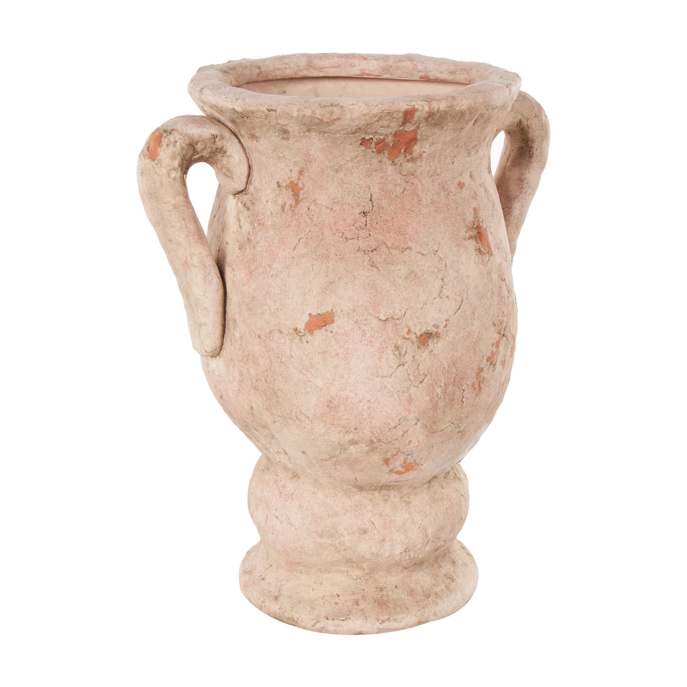 DecMode 17" Antique Style Distressed Pink Ceramic Vase with Handles