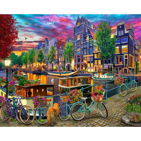 Vermont Christmas Company 'Amsterdam Canal' Jigsaw Puzzle 1000 Piece - Large Pieces - Fully Interlocking & Randomly Shaped Pieces