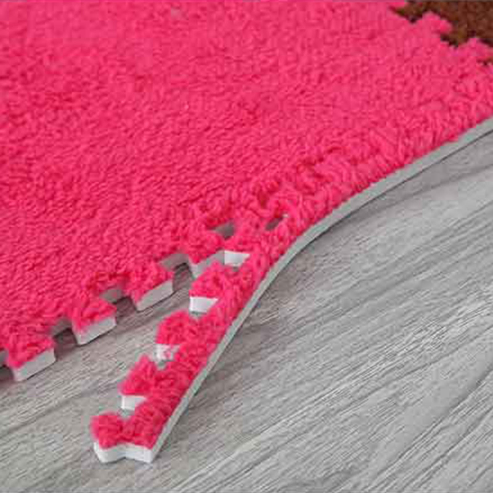10pcs Interlocking Carpet Shaggy Soft EVA Foam Mats Fluffy Rugs Protective Floor Tiles Exercise Play Mats for Children Kids Room Home Parlor Bedroom, 11.8"*11.8" Red