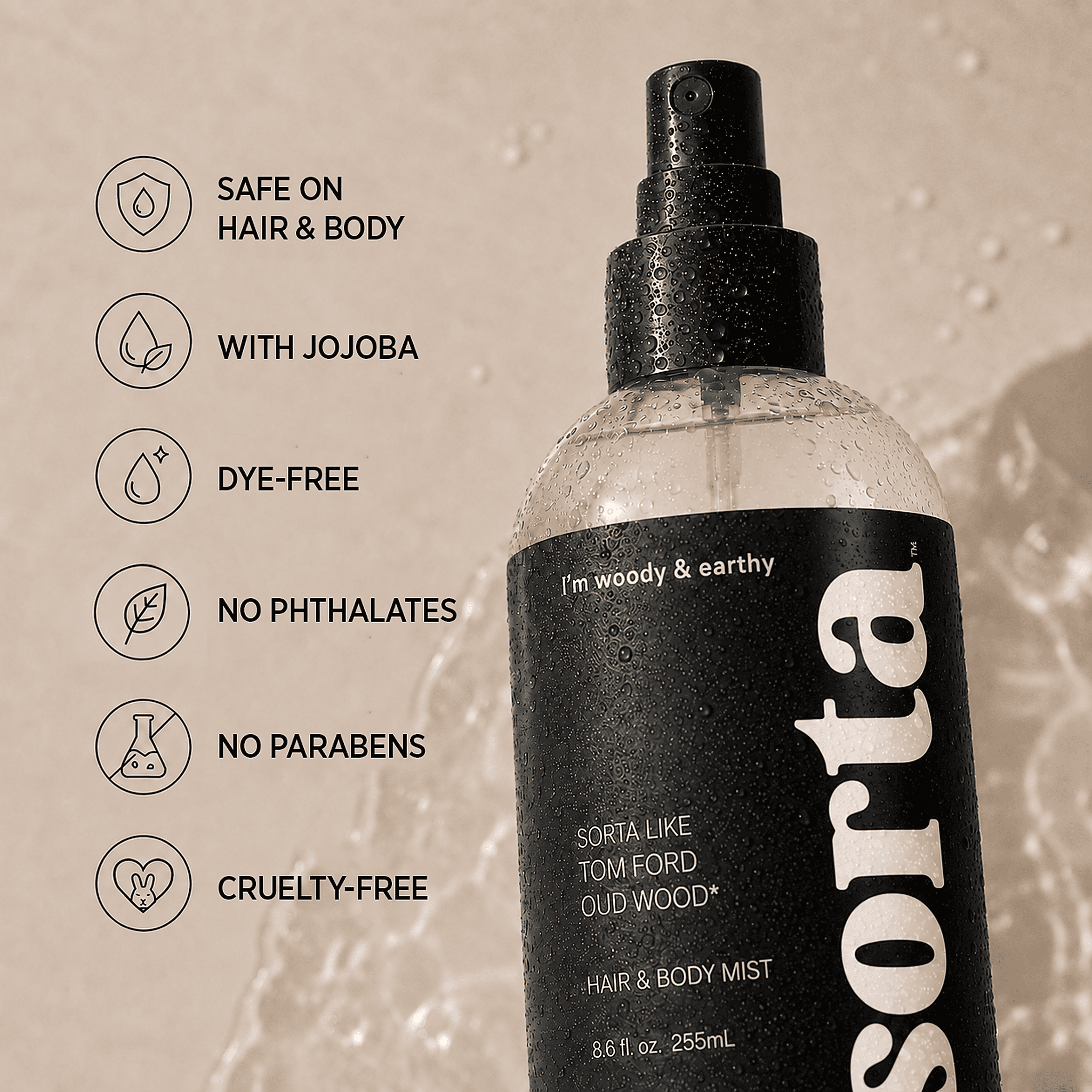 Sorta Woody & Earthy Hair & Body Mist, Inspired by Tom Ford Oud Wood, 8.6 fl oz