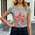 thumbnail image 6 of Perfectbot Women’s Floral Print Cropped T-Shirt, Short Sleeve Lily Graphic Baby Tee, Casual Summer Top, 6 of 6