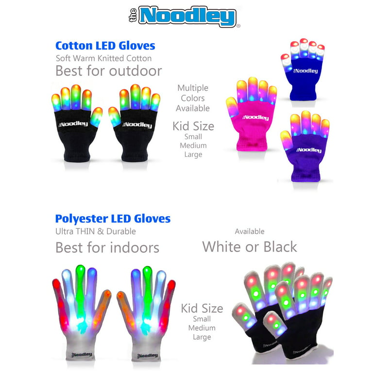The Noodley's Children LED Finger Light Gloves - Black/White Boys