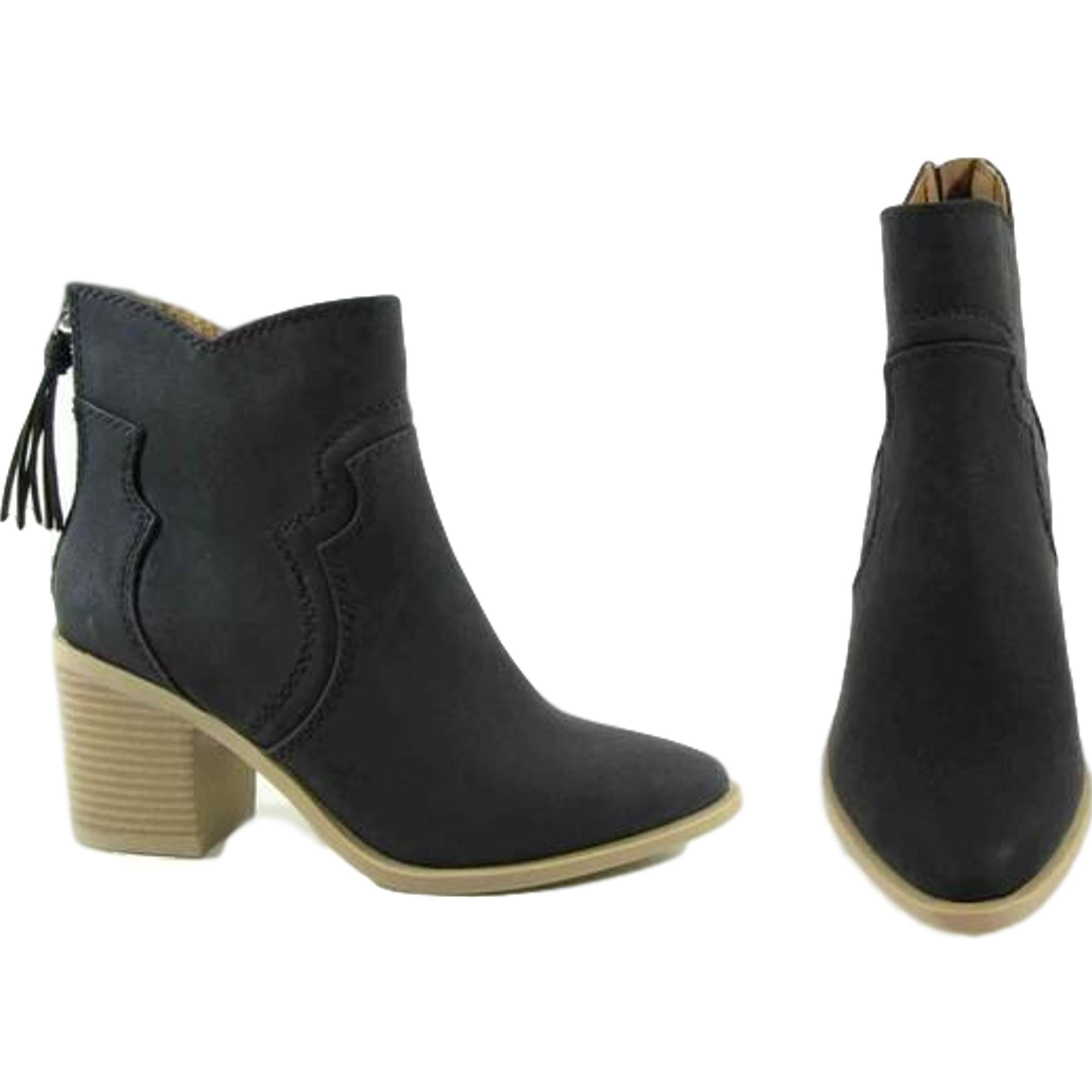 Western Booties with Black Tassel Zipper, Black - Walmart.com