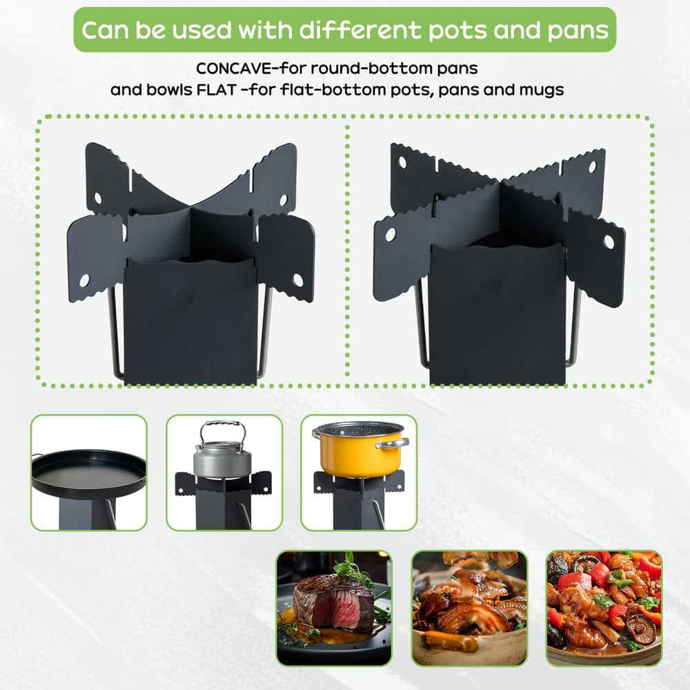 Barara King Outdoor Cooking Burner, Camping Stove, Foldable Camping Rocket Stove, Black, 9.44"D x 17"W x 22"H