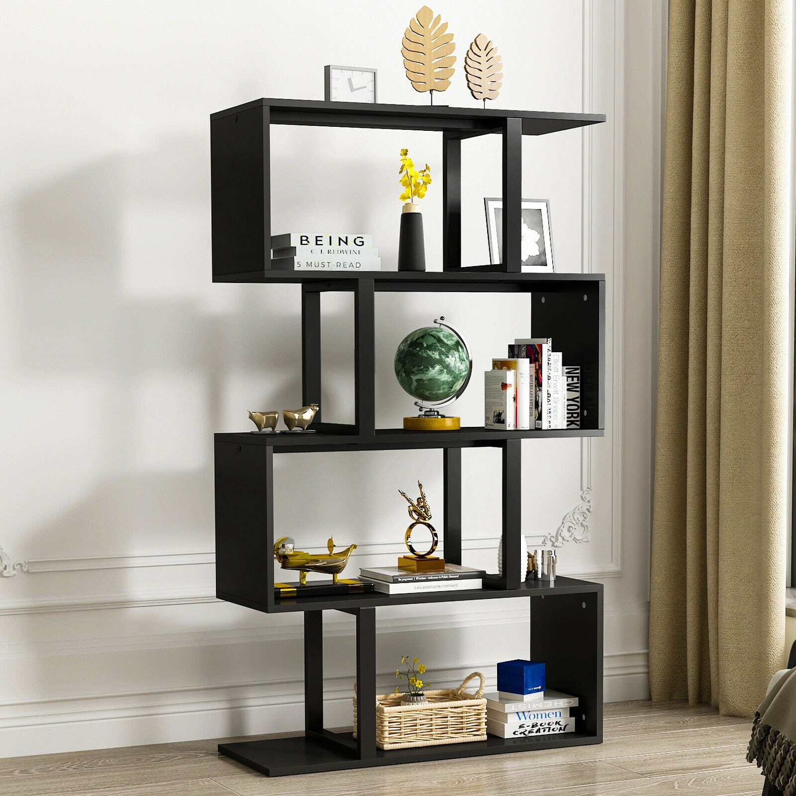 YITAHOME Bookshelf Bookcase Wood 5-Shelf Wide Storage Display Adjustable Brown 
