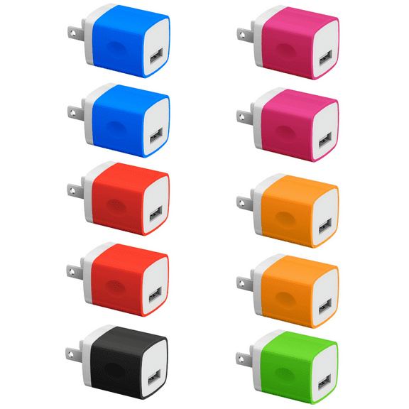 USB Wall Charger Adapter 1A/5V 10-Pack Travel USB Plug Charging Block Brick Charger Power Adapter Cube Universal Compatible with Xs/XS Max/X/8/7/6 Plus, Galaxy S9/S8/S8 Plus, Moto/Kindle/LG/HTC/Google