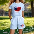 thumbnail image 5 of Boys Girls Kids 2-Piece Outfit Set Patriotic Graphic Print Short Sleeve Top & Shorts Light Blue 9-10 Years, 5 of 5