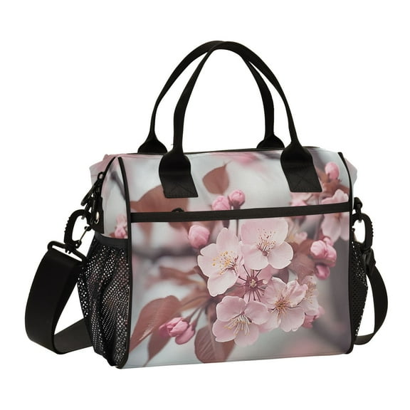 Ckdifva Cherry Flowers Cooler Bag Cooler Cooling Tote Lunch Bag Lunch Box Front Pocket with Shoulder Strap