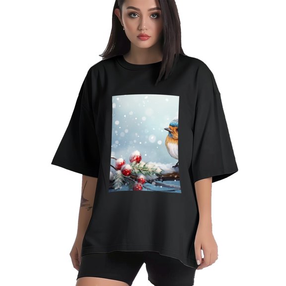 Plus Size Shirt for Women Black Tops for Women Short Sleeves Shirt for Women Watercolor Red-Browed Bird 2 T Shirt Crewneck Shirt for Women XS