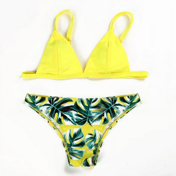 Traje de baño de playa Europa y América Traje de baño de bikini sexy con estampado de hojas verdes