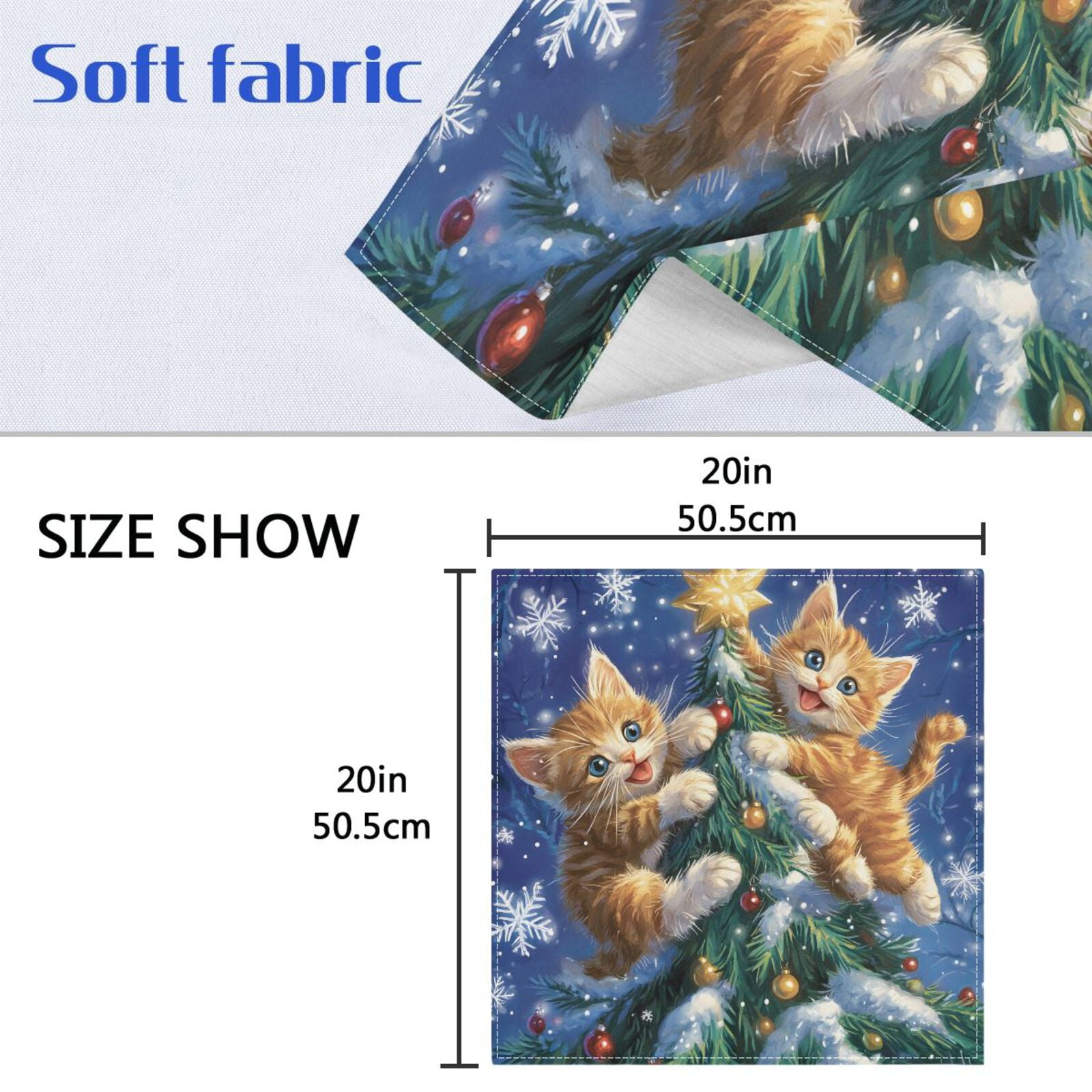 JSTEL Christmas Tree Cat Cloth Napkins Set of 6, 20x20 Inch Washable and Reusable Napkin for Decoupage Dinner Party Everyday Use