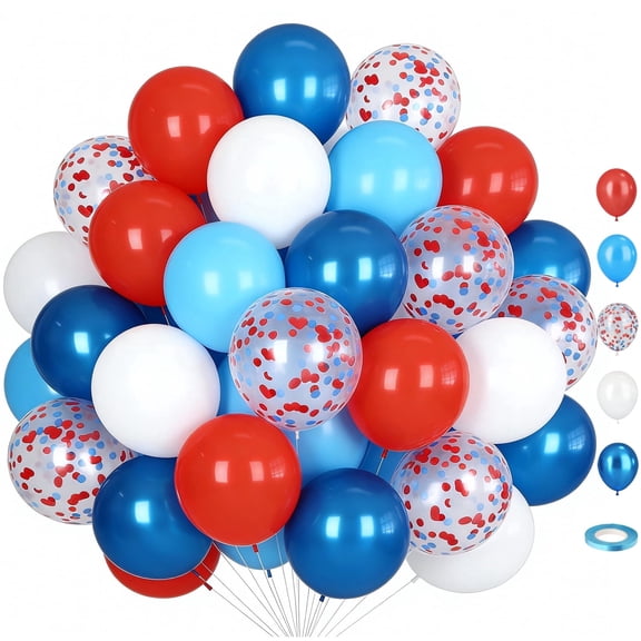 12 Inches Red White Blue Balloon Set, Red Blue White Balloons for Birthday Graduation Party Decorations