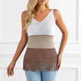 thumbnail image 2 of DHFJKG Tank Tops For Women Crochet Sleeveless V Neck Tassels Hem Boho Beach Outfit Casual Summer Vacation Clothes Color Block Versatile Top, 2 of 4