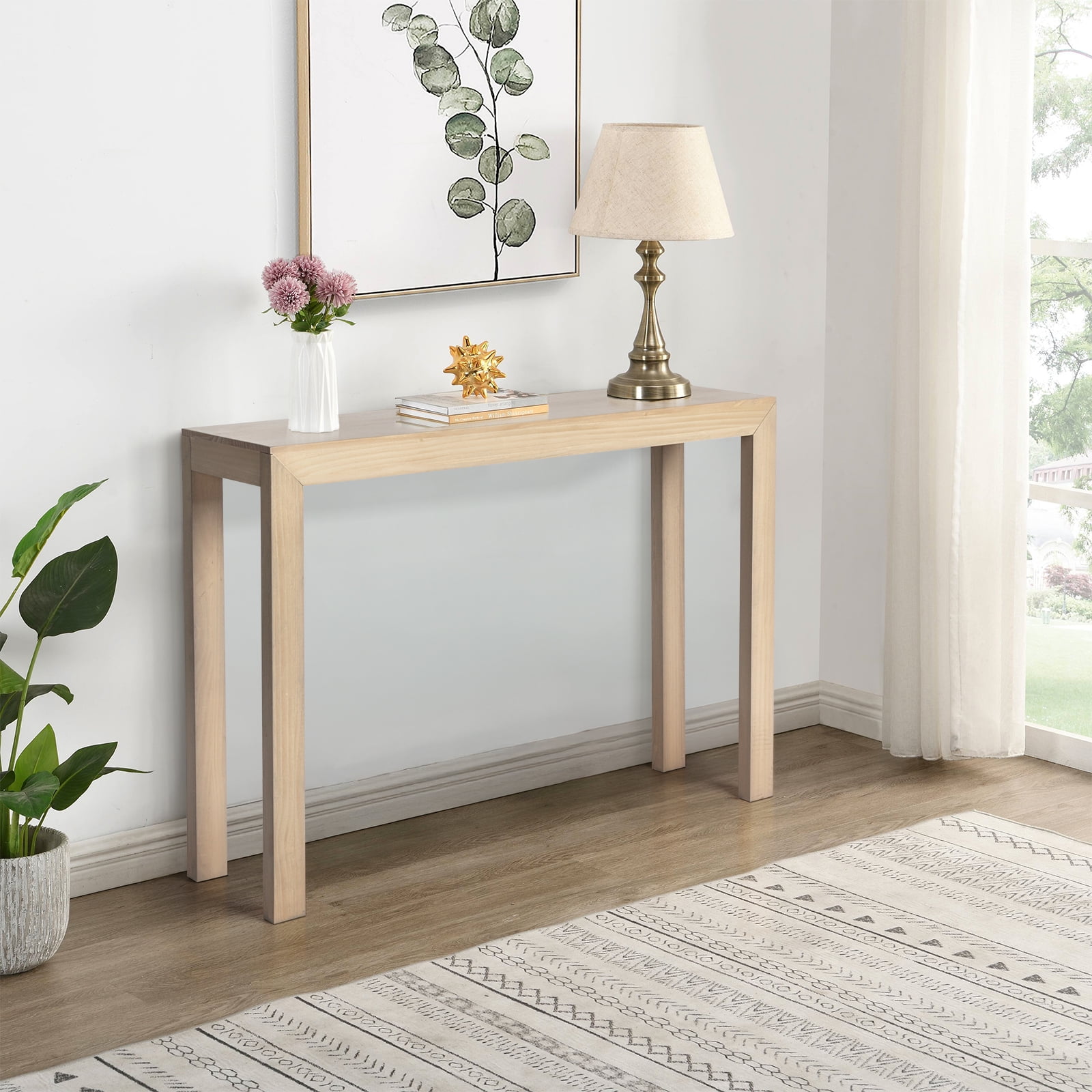 HiiKaa 46" Farmhouse Wood Entryway Table,Narrow Console Table with Storage Behind Couch Sofa Table for Entryway,Natural