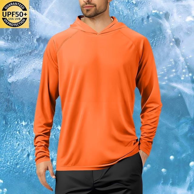 pstuiky Camisas de invierno de manga larga para hombre, Blusa de manga larga con capucha y protector solar de verano para hombre, transpirable, de color liso top de hombre m