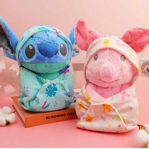 DMH 22cm Kawaii Disney Anime Lilo & Stitch Cartoon Stuffed Plush Dolls Piglet Plushie Toys Blue And Pink Cute Birthday Gift For Kids