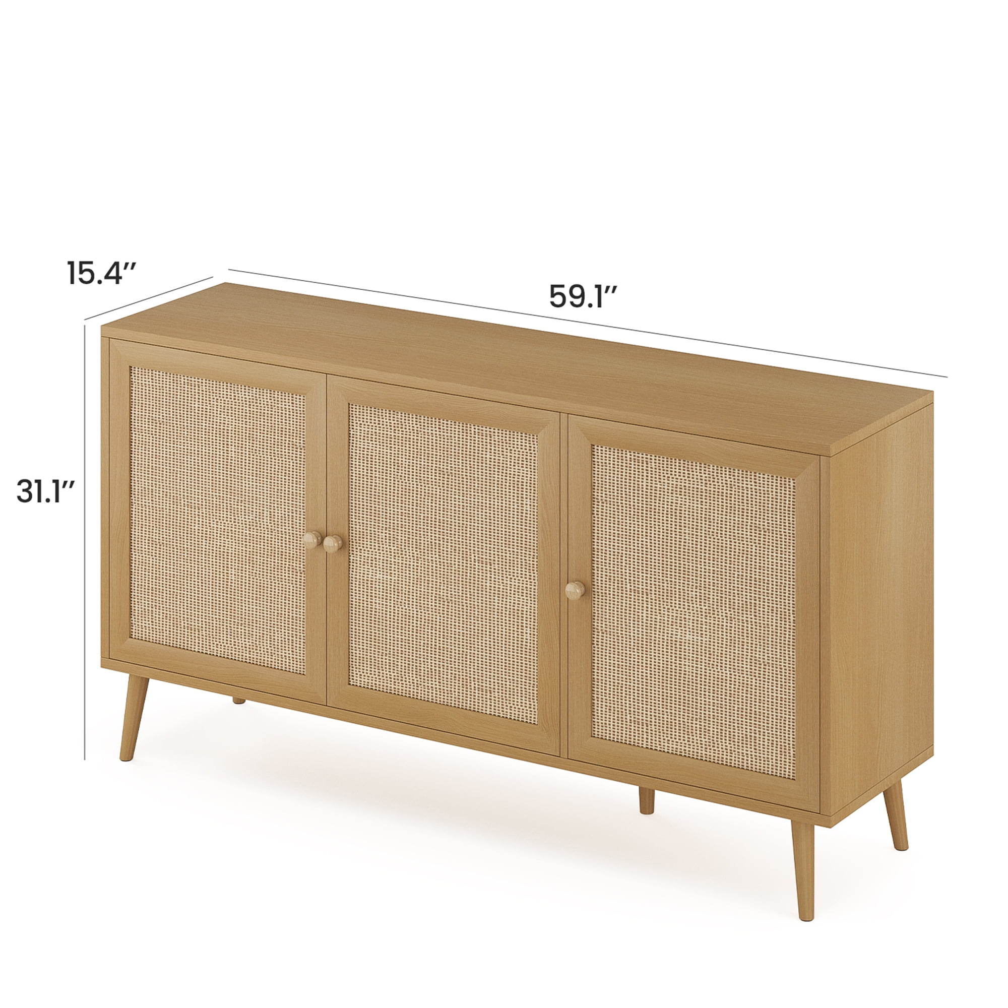 MAYEERTY Natural 59*15*31"Modern Sideboard Buffet Cabinet with 3 Rattan Doors for Living Room, Entryway