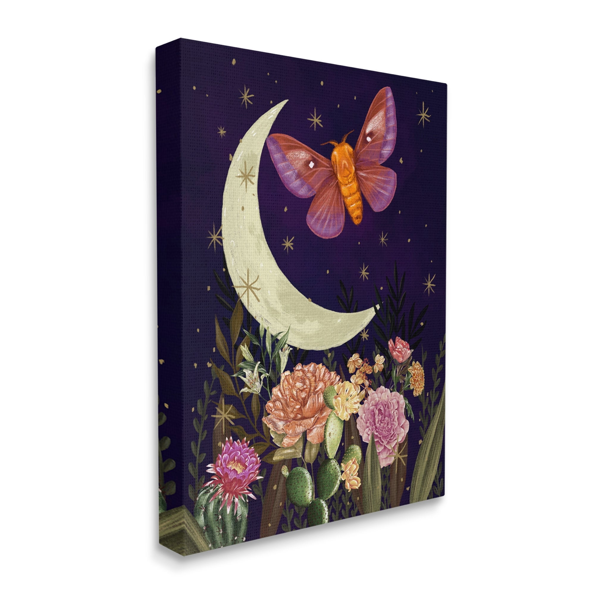 Stupell Industries Lunar Butterfly Flying Night Sky Floral Garden Graphic Art Gallery Wrapped Canvas Print Wall Art, Design by Raquel Maciel