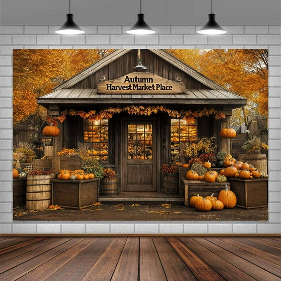 8 x 6 ft Fall Thanksgiving Photo Backdrop, Autumn Fall Pumpkin Harvest Market Hay Maple Tree Leaves Photography Background Newborn Photobooth Decoration Banner Backdrop Supplies Photo Prop