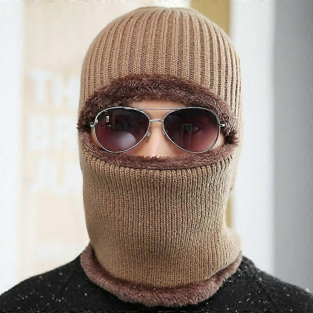 Conjunto 4 en 1 de gorro, bufanda, orejeras y protector facial - Forro polar de punto para hombre