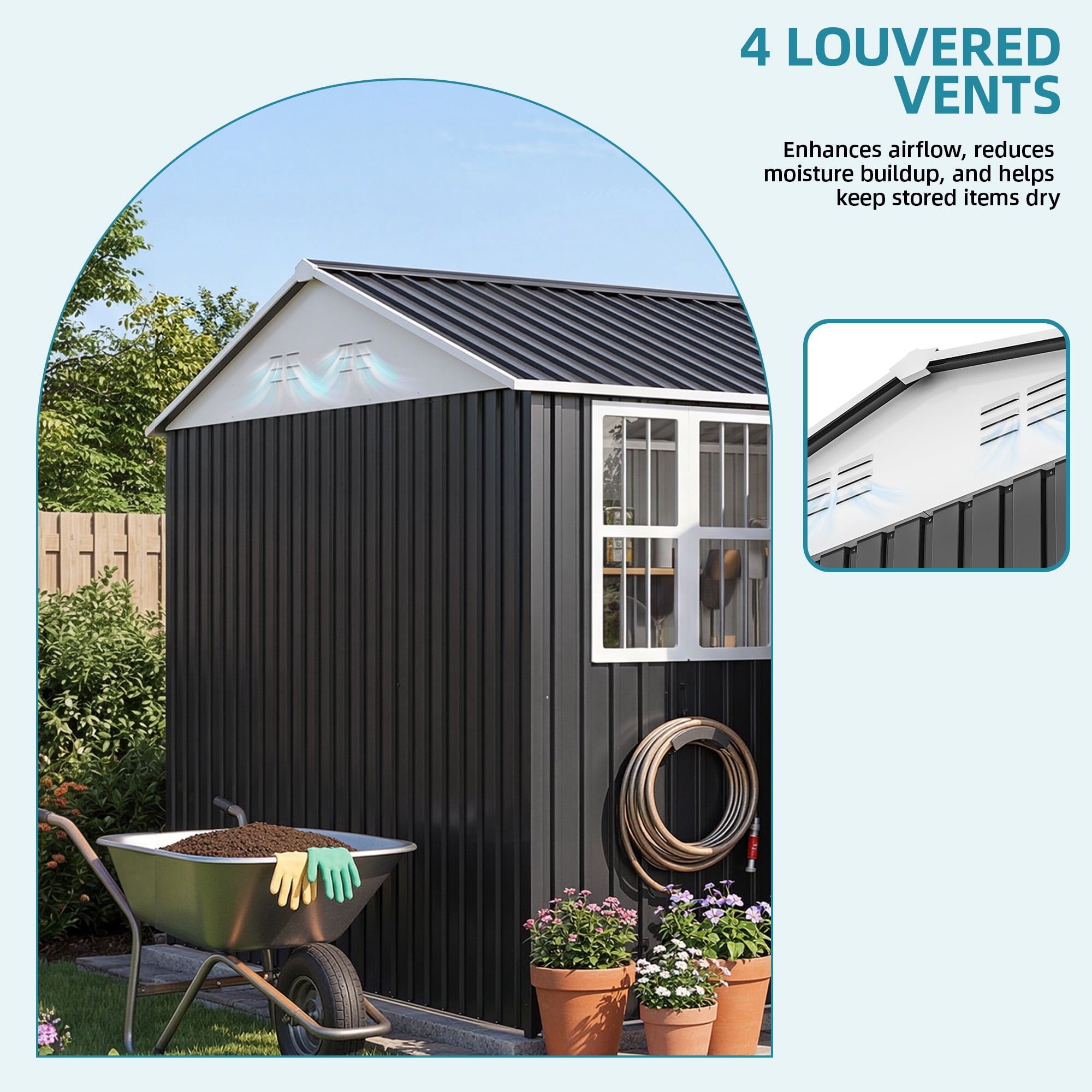 Uforic Metal Outdoor Storage Shed, 10x10ft Steel Tool Shed with Window, Lockable Door and Sloped Roof, for Backyard Patio Garage Lawn, Gray and White