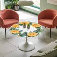thumbnail image 4 of Orange Rose Wreath Elastic Fitted Round Table Cover Watercolor Flower Waterproof Outdoor Tablecloth for Holiday Party, Picnic, Patio & Dining Fits Tables Up to 55"-60", 4 of 8