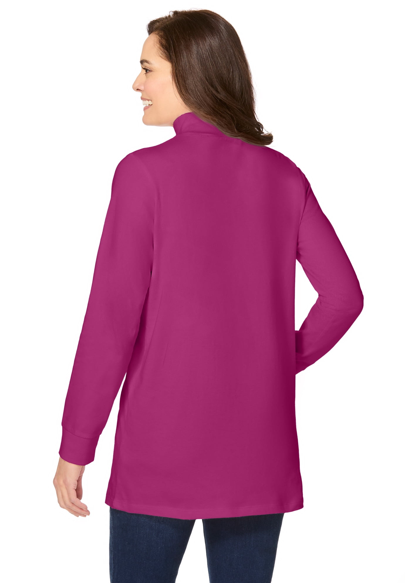 Woman Within Plus Size Perfect Printed Long-Sleeve Mockneck Tee - Relaxed Fit, 28" Length